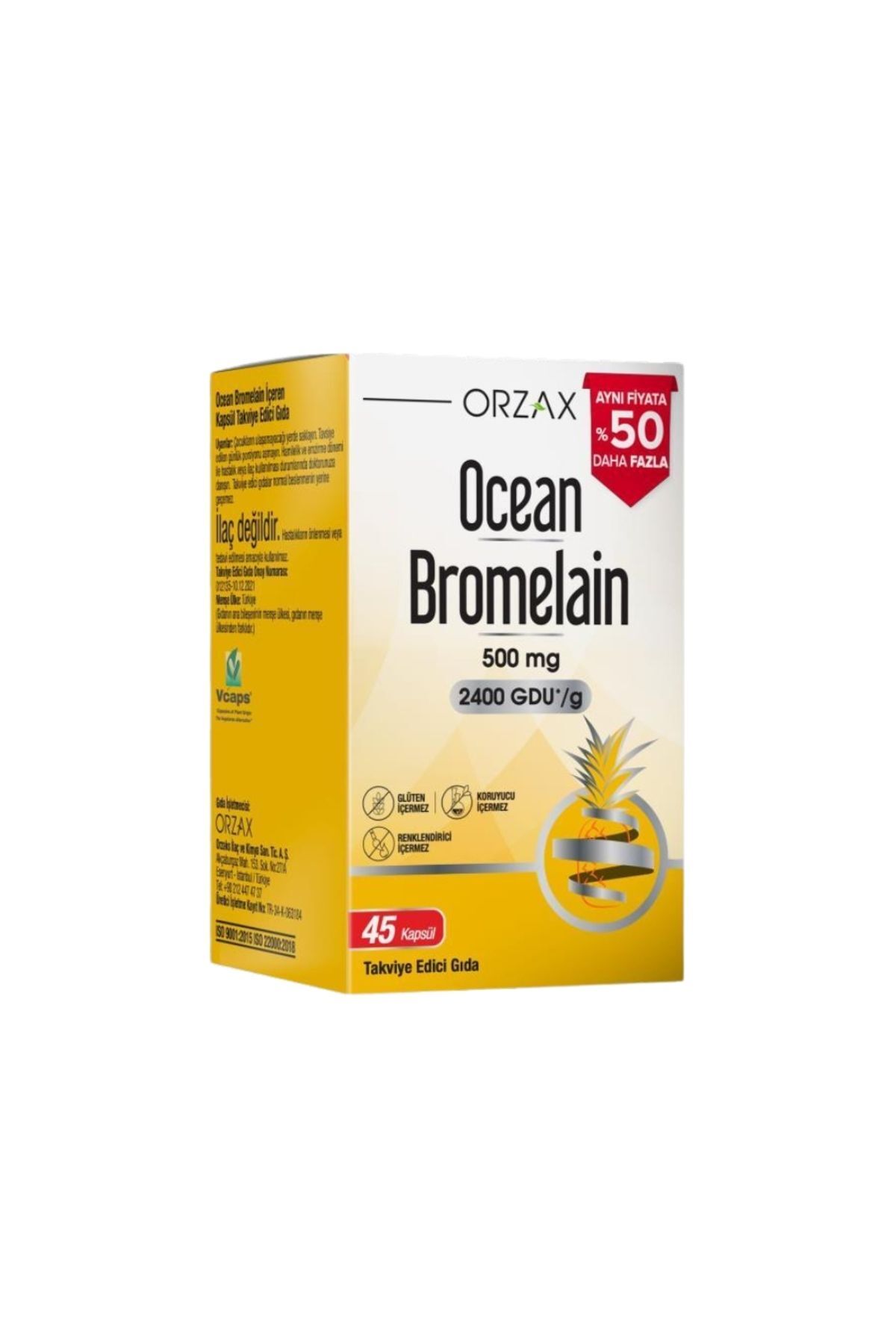 Bromelain 500 Mg 45 Kapsül (%50 DAHA FAZLA)